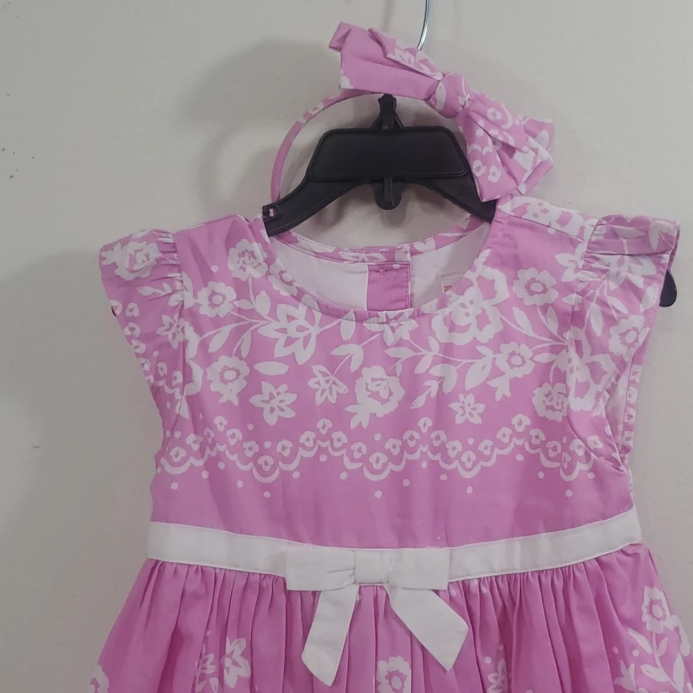 Gymboree 3T pink and white dress with headband